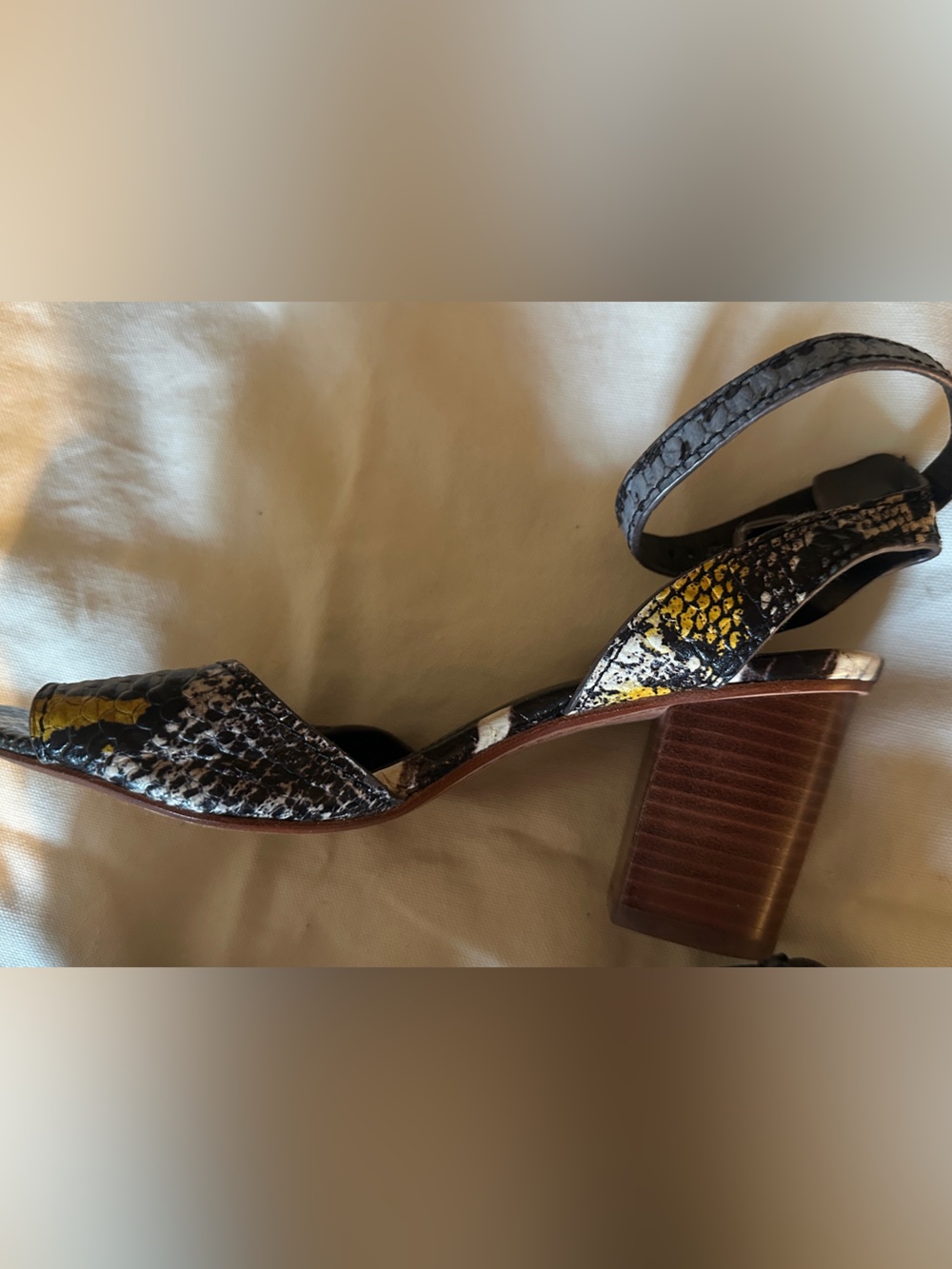 Coach Women's Black m, Blue & Yellow Snakeskin Strap Heels